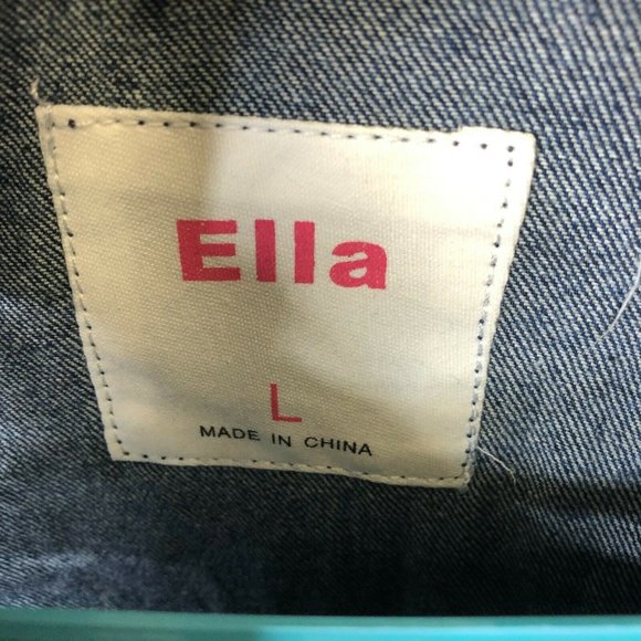Ella Womens Size Large Dark Blue Distressed Denim Jacket NWT - Picture 4 of 7